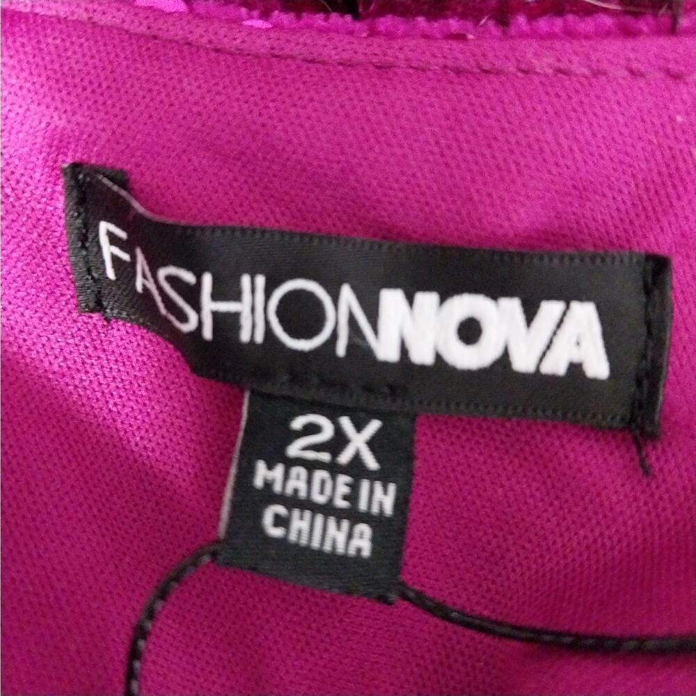 NWT! FASHION NOVA! DEEP FUSCHIA PINK/RED SEQUINNED STRETCH VELVET GOWN! 2X - Picture 12 of 14